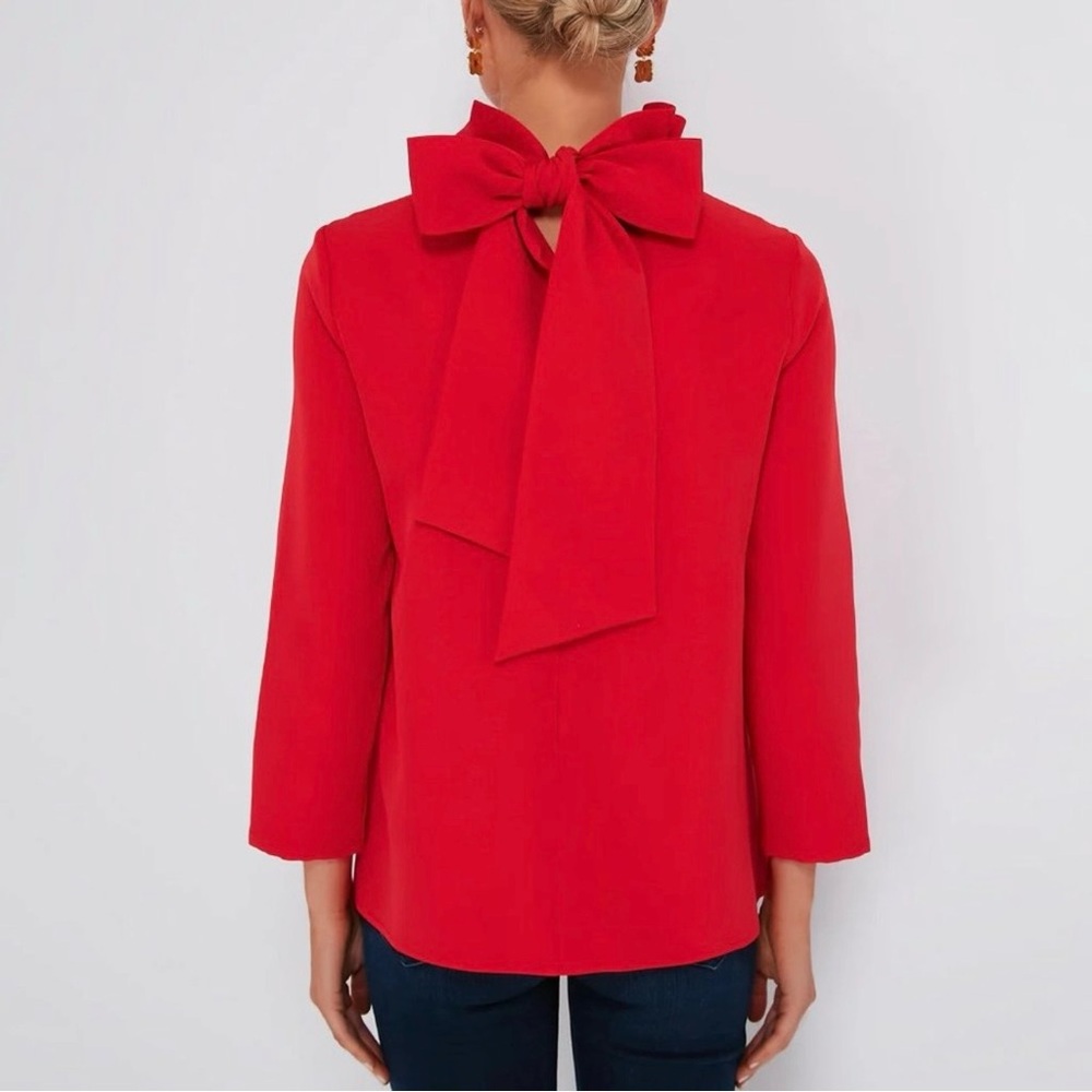 Tuckernuck Faye Bow Neck Blouse in Red